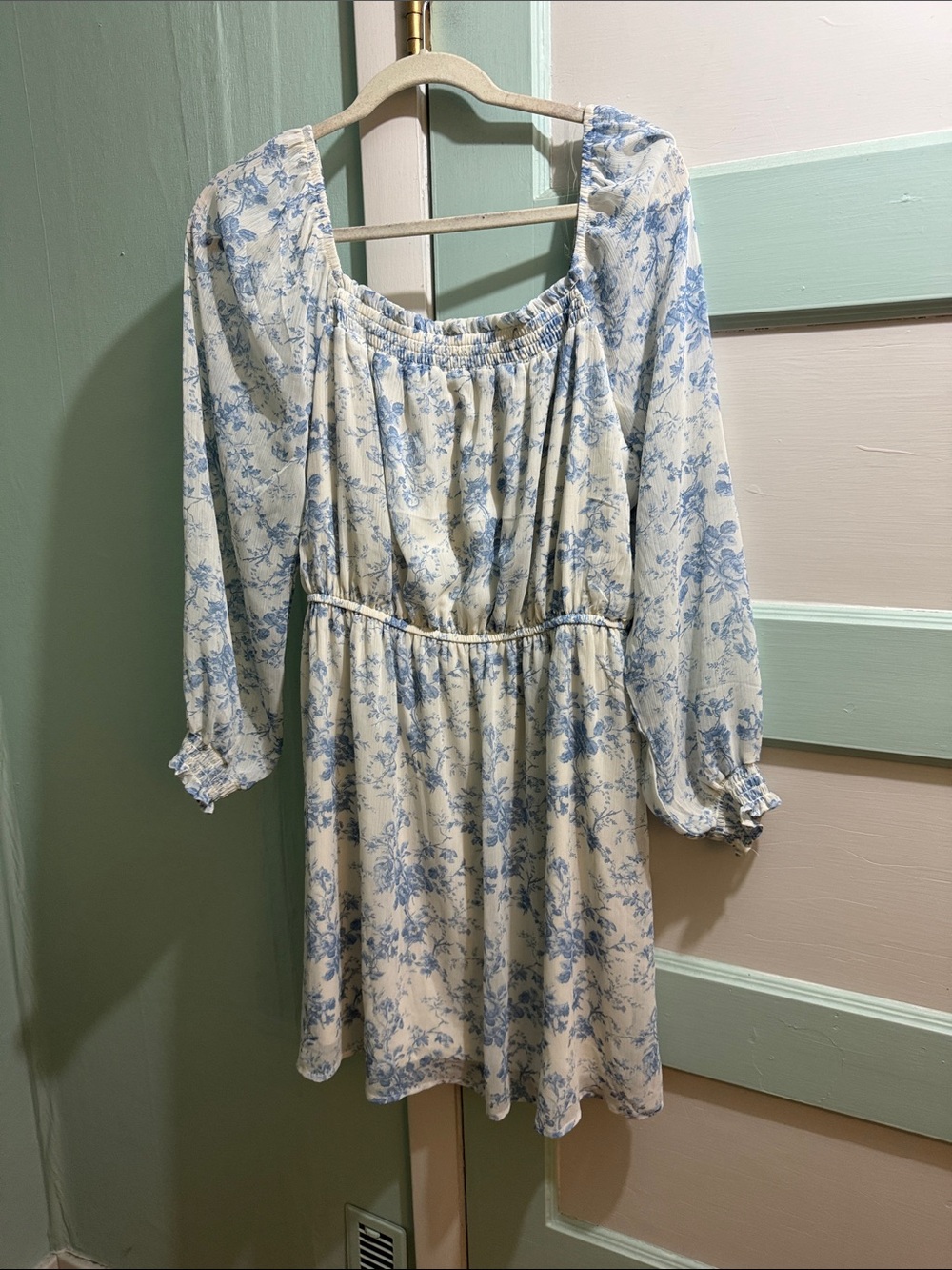 Wallflower Cream and Light Blue Floral Long Sleeve Dress